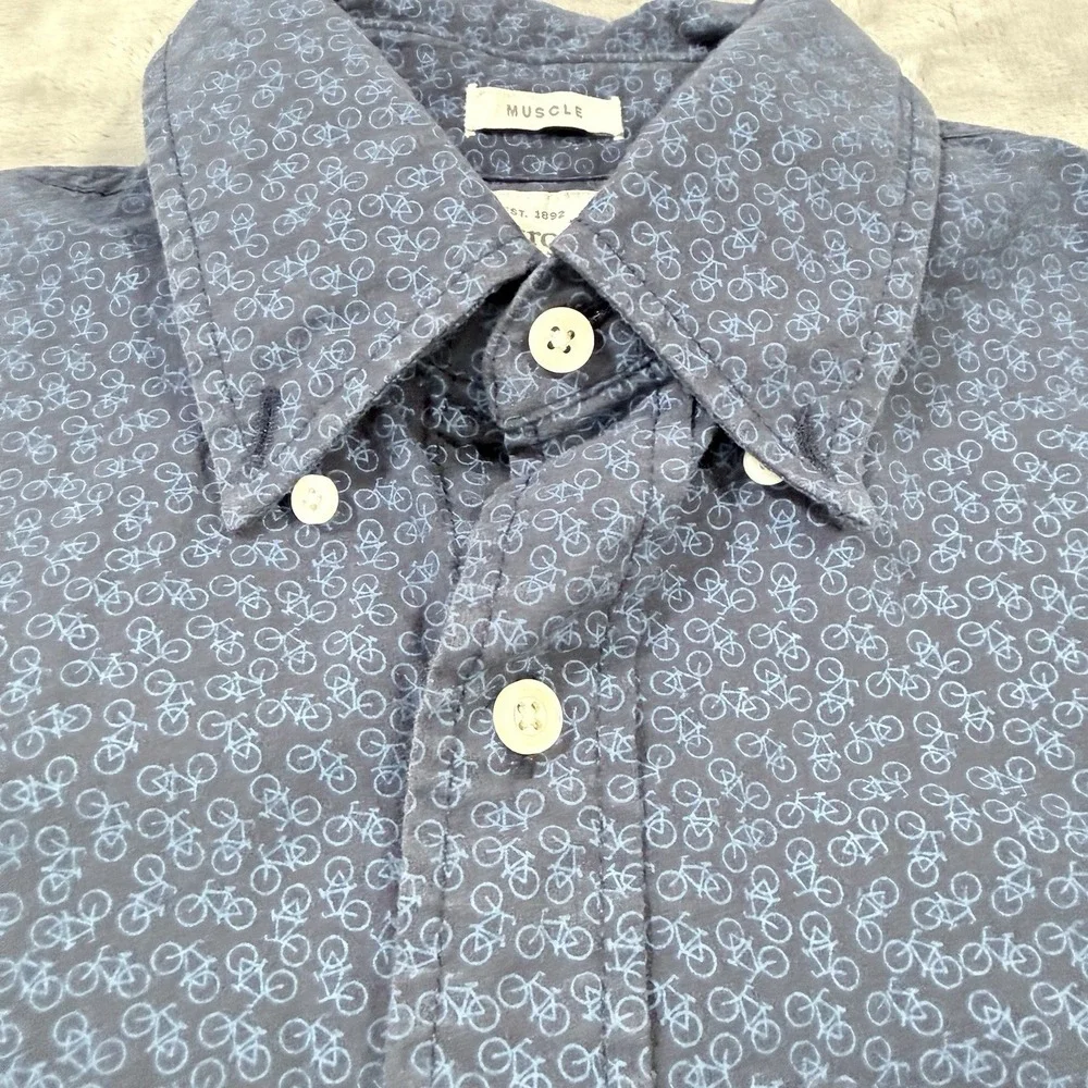 Abercrombie & Fitch Muscle Fit Shirt Mens Medium Blue Bicycle Print LS ID1396